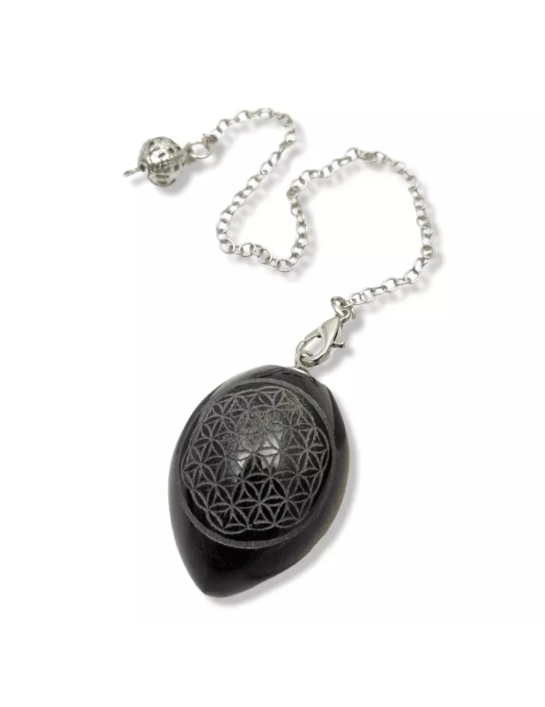 Pendule fleur de vie Oeuf obsidienne