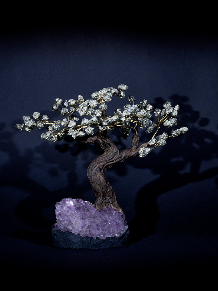 arbre en pyrite et améthyste