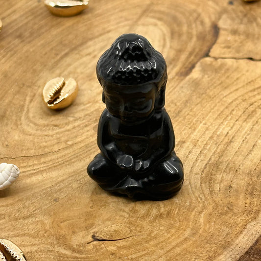 BOUDDHA INDIEN OBSIDIENNE NOIRE 50mm, la protection