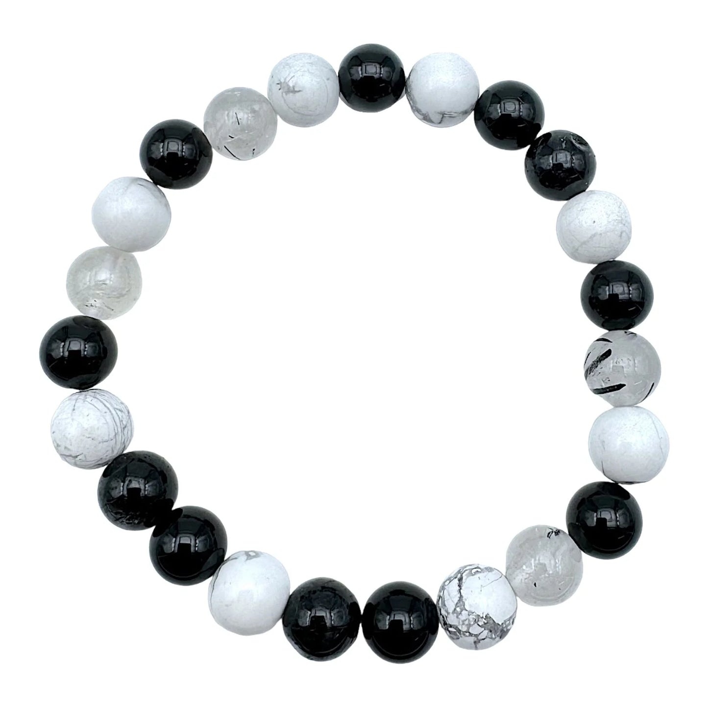 Bracelet bien être A — Quartz tourmaline, Howlite & onyx