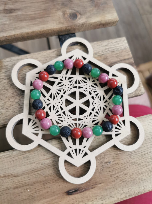 Bracelet METATRON en jaspe rouge , aventurine, rhodonite et pierre de lave