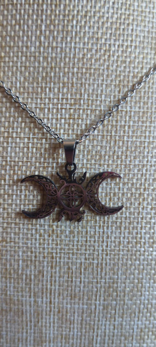 collier pendentif en argent , noeud celtique soleil et la lune