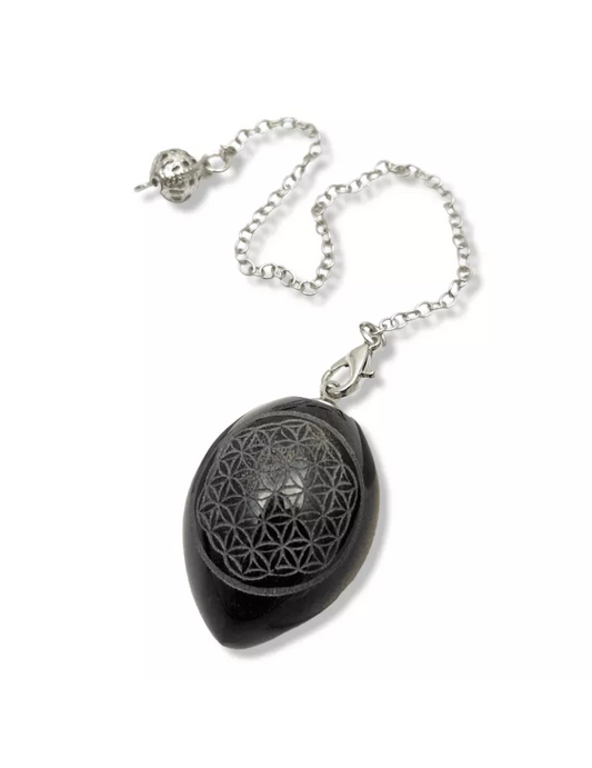 Pendule fleur de vie Oeuf obsidienne