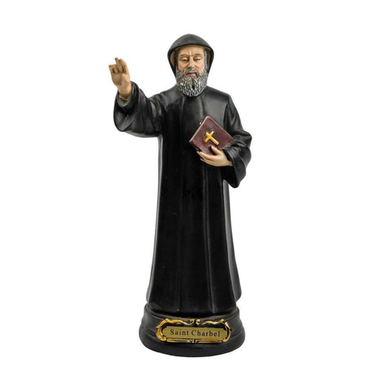 Statue de saint Charbel en résine peinte à la main, H.20 cm